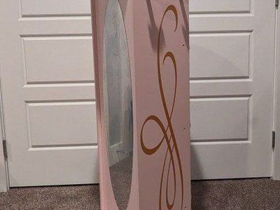 KidKraft Princess Dressing Up Storage Cabinet with Mirror and Shelves, Pink & Gold
