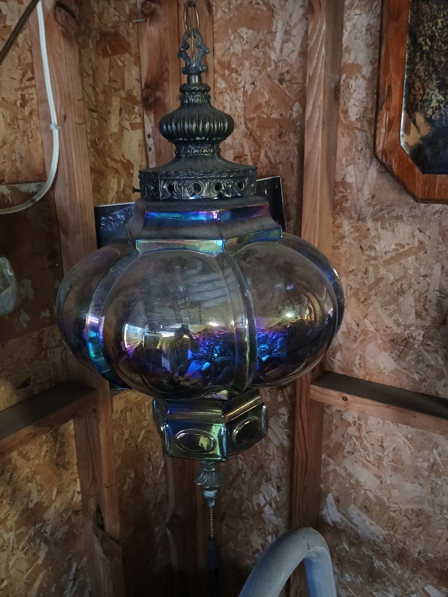 Vintage Iridescent Glass Hanging Ceiling Light Fixture Mid-Century Style