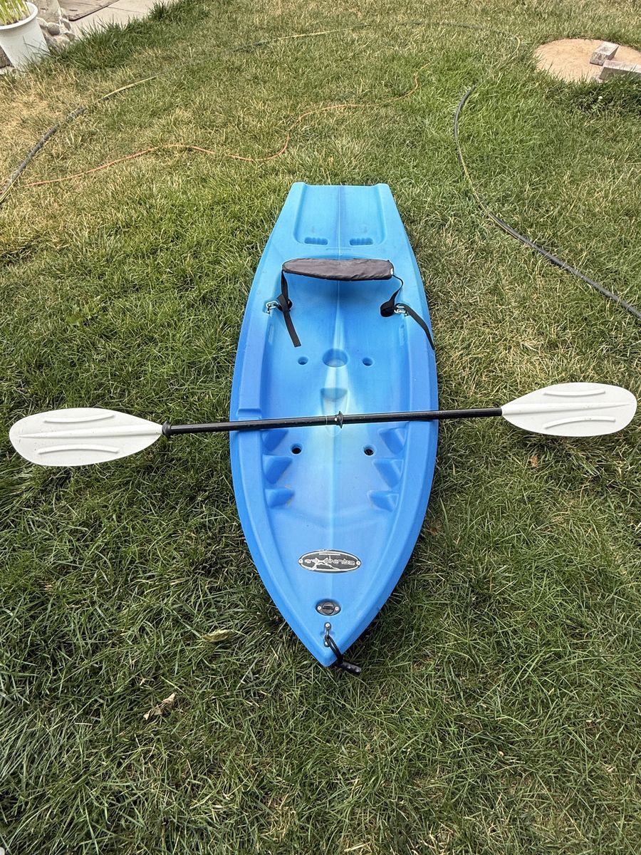 Blue kids Sit-On-Top Kayak with Paddle and Backrest Seat