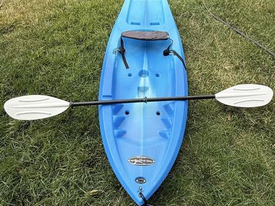 Blue kids Sit-On-Top Kayak with Paddle and Backrest Seat