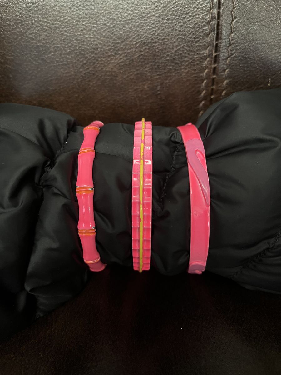 Hot Pink 1960's Metal Bracelets - Set of Three- Vintage