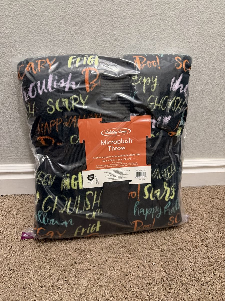 New Holiday Home Microplush Throw Blanket 50x60 Halloween Script(Bought at Department store)