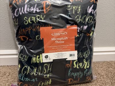 New Holiday Home Microplush Throw Blanket 50x60 Halloween Script(Bought at Department store)