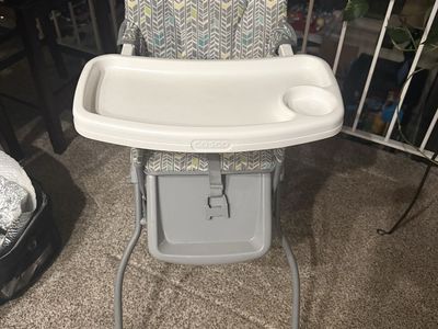 Cosco Simple Fold High Chair - Grey Chevron Pattern, Compact Folding Design, Easy Clean Tray
