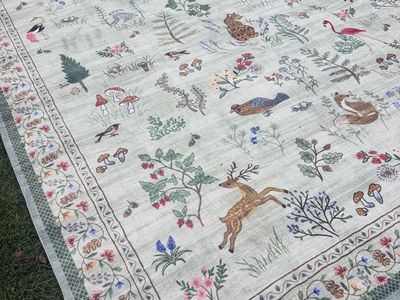 New. 9x12 Large Woodland Animal & Flora Pattern Area Rug with Deer and Forest Motif