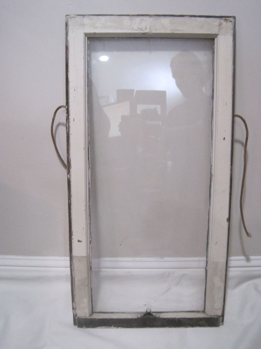 Vintage Single Glass Pane White Wooden Frame Window 35" x 18"