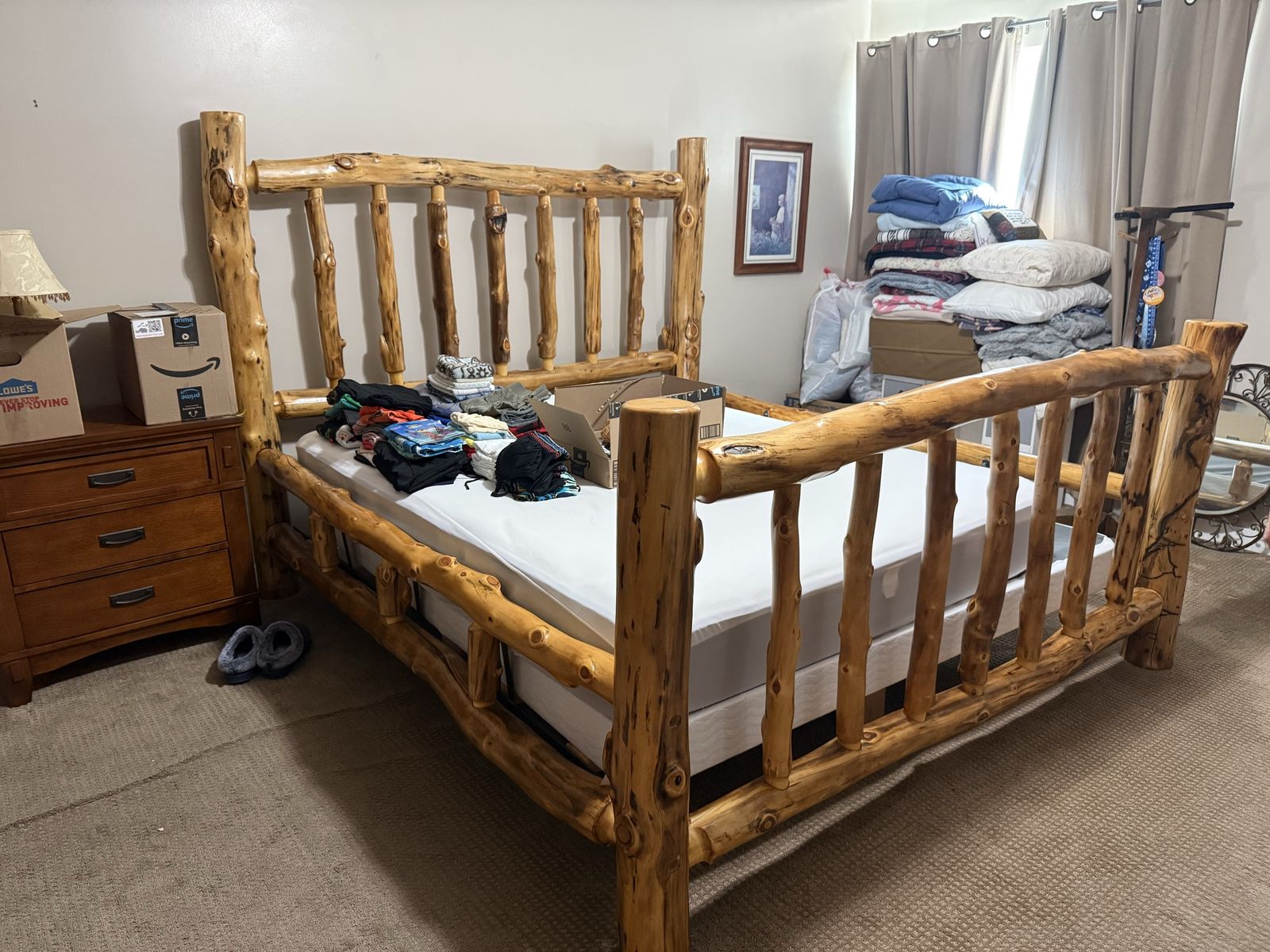 Handmade Rustic Aspen Log Bed Frame - King Size, Natural Wood Finish, Lodge Style