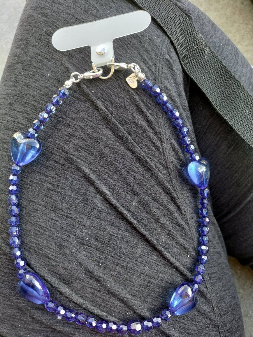 Velvet Caviar Blue Faceted Beaded Phone Charm with Heart & Teardrop Accents