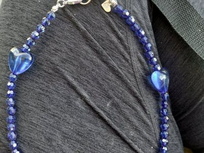 Velvet Caviar Blue Faceted Beaded Phone Charm with Heart & Teardrop Accents