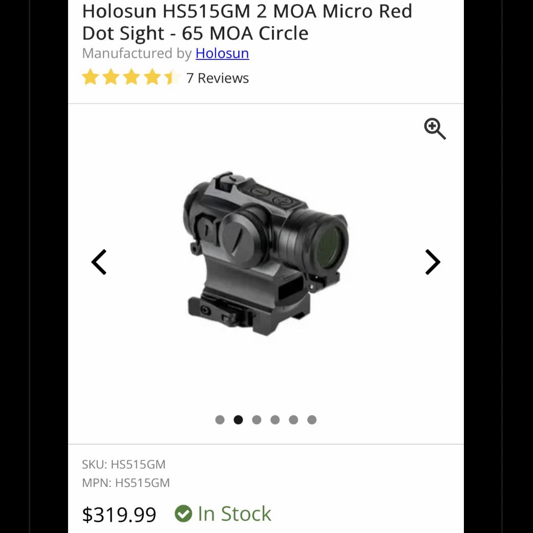 Holosun HS515GM 2 MOA Micro Red Dot Sight- 65 MOA