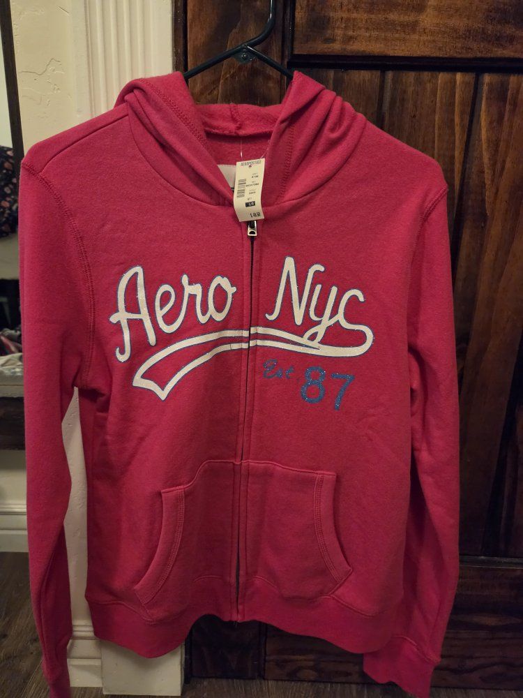 Aeropostale Aero NYC Full Zip Hoodie - Pink, Size Large - Est. '87 Graphic