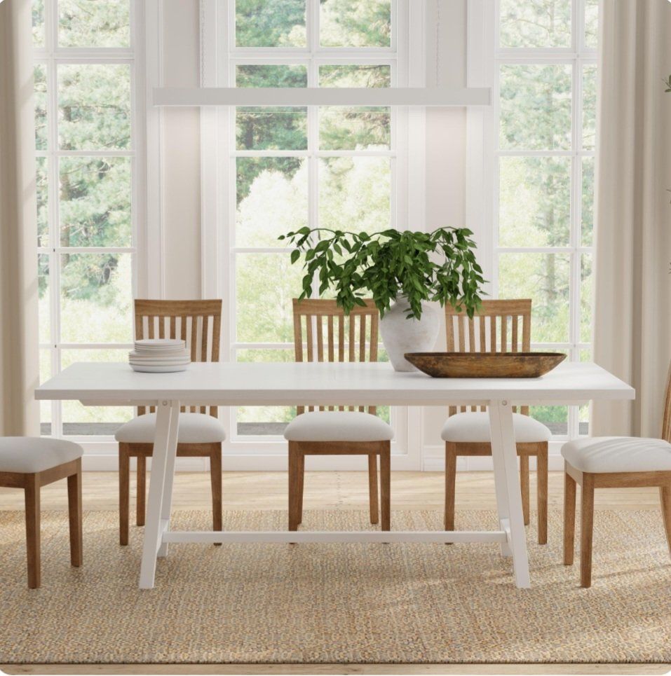 84" Solid Wood Frame Modern Farmhouse Dining Table, Comfortable Seats 6 to 8 Chairs (Table only) NIB