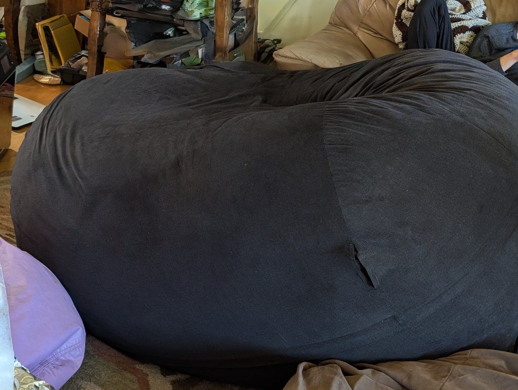 Large Black Beanbag Chair - Comfortable Lounger for All Ages, Good Condition