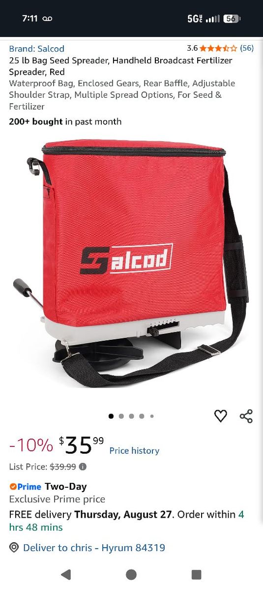 Salcod 25 lb Handheld Broadcast Fertilizer and Seed Spreader Red