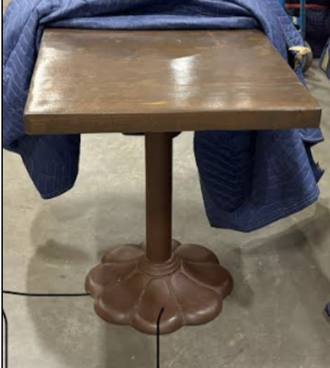 Vintage Cast Iron Pedestal Bistro Table Square Wood Top Scalloped Base Cafe Pub
