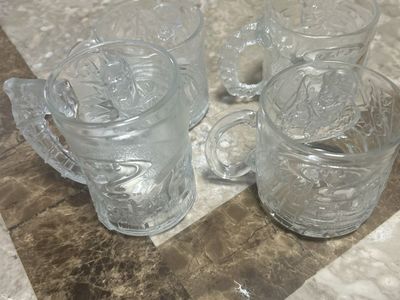 Set of 4 Vintage DC Comics Batman & Superhero Embossed Glass Mugs
