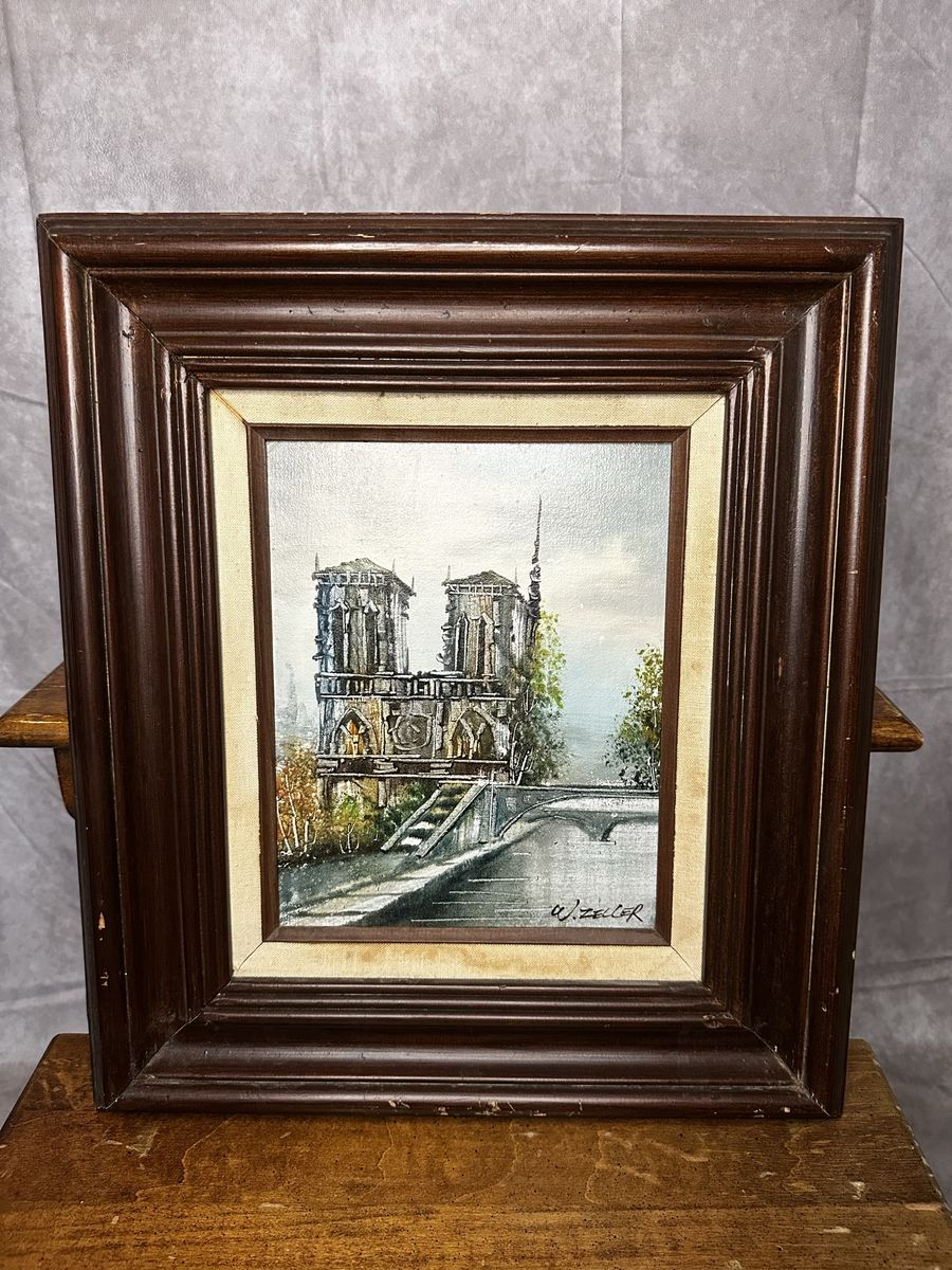 Vintage Paris Notre Dame Framed Painting