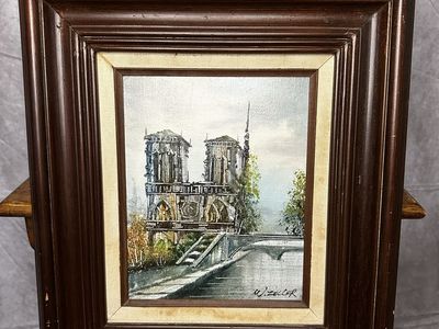 Vintage Paris Notre Dame Framed Painting