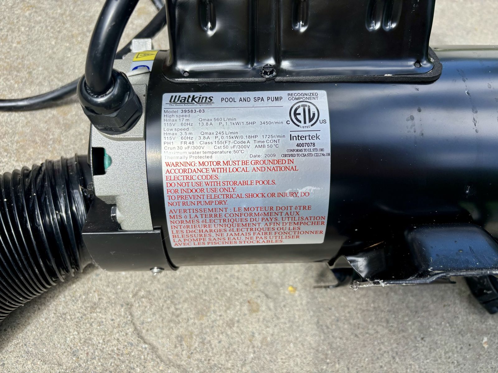 Watkins 39583-03 Pool & Spa Pump, 0.18 HP, 115V