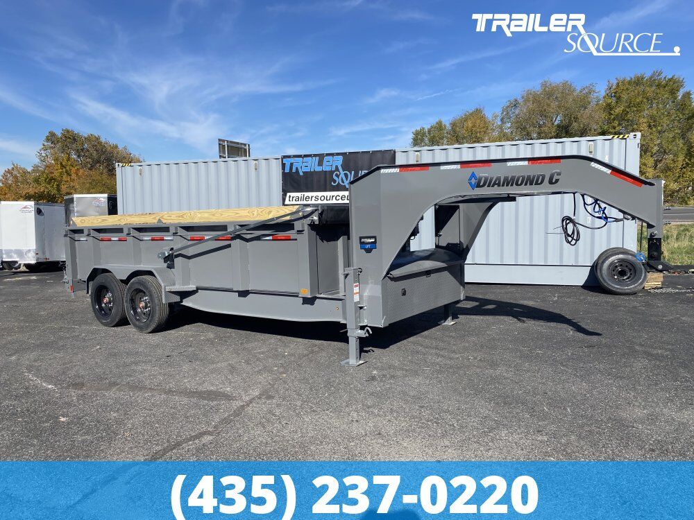 7x16 Diamond C LPT-GN 208 Gooseneck Dump Trailer - 32" Sides - 18K GVWR - 18 Ply Tire Upgrade, Board Brackets, Long Arm Tarp