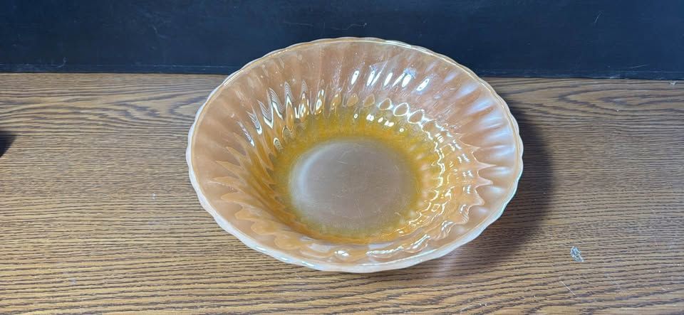 Vintage Iridescent Glass Bowl Wavy Edge anchor hocking fire king