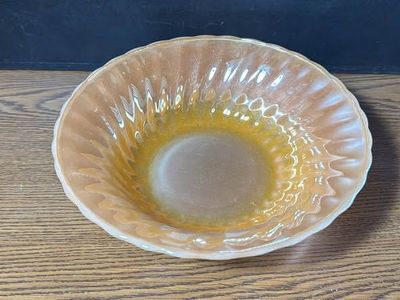 Vintage Iridescent Glass Bowl Wavy Edge anchor hocking fire king
