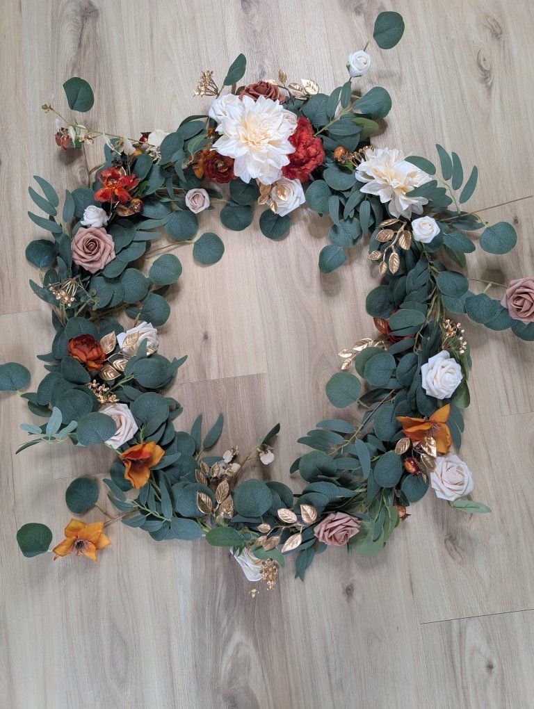 Wedding Lot: Artificial Flowers, Garland, Wooden Arch, Draping Fabric, Lace Tablecloths, etc