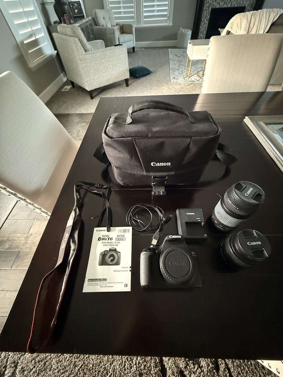 Canon EOS Rebel T6 1300D DSLR Camera Kit with EF-S 18-55mm & EF 75-300mm Lenses, Bag, Charger