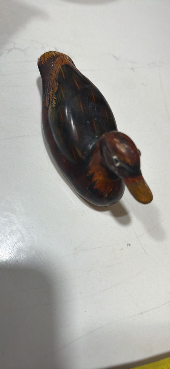 Vintage Hand-Carved Wooden Duck Decoy Figurine, Brown/Green, 5.5 inch