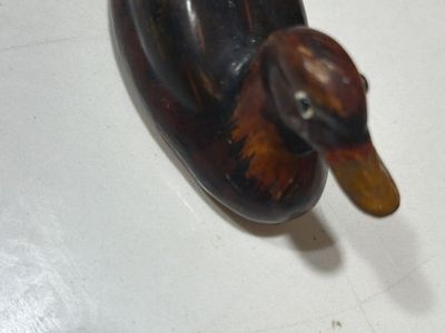 Vintage Hand-Carved Wooden Duck Decoy Figurine, Brown/Green, 5.5 inch