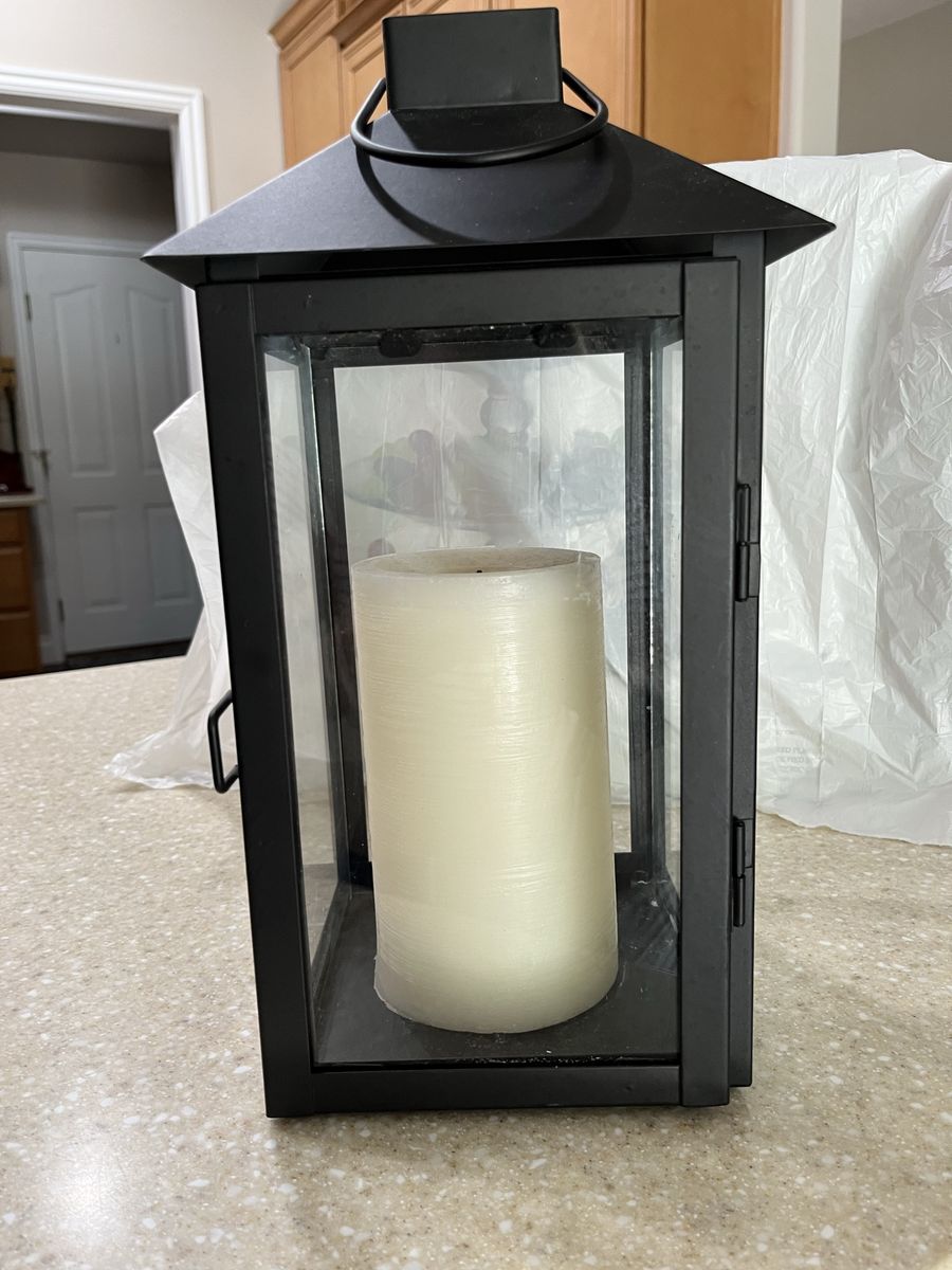 Black Metal & Glass Decorative Lantern with Candle