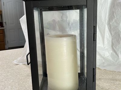 Black Metal & Glass Decorative Lantern with Candle
