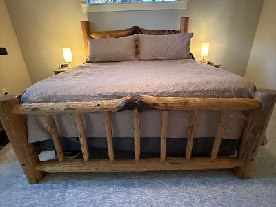 Handcrafted Rustic Log King Size Bed Frame - Solid Wood, Unique Design
