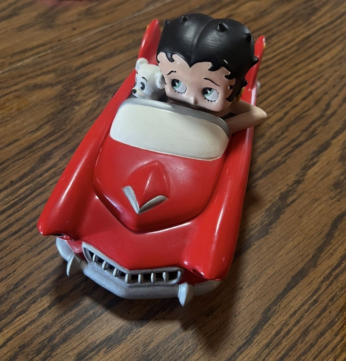 Vintage Betty Boop Red Convertible Ceramic Trinket Box / Stash Jar