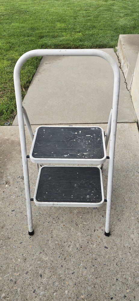 White 2-Step Folding Step Stool with Non-Slip Treads & Handrail - Used