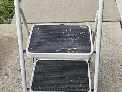 White 2-Step Folding Step Stool with Non-Slip Treads & Handrail - Used