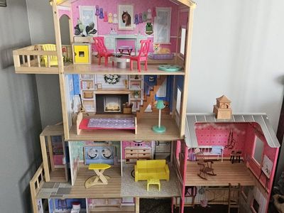 KidKraft Grand View Mansion Dollhouse & Horse Stable Playset with Furniture & Lights