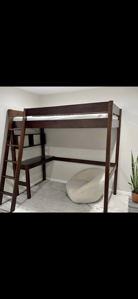Wooden Loft Bed with Desk