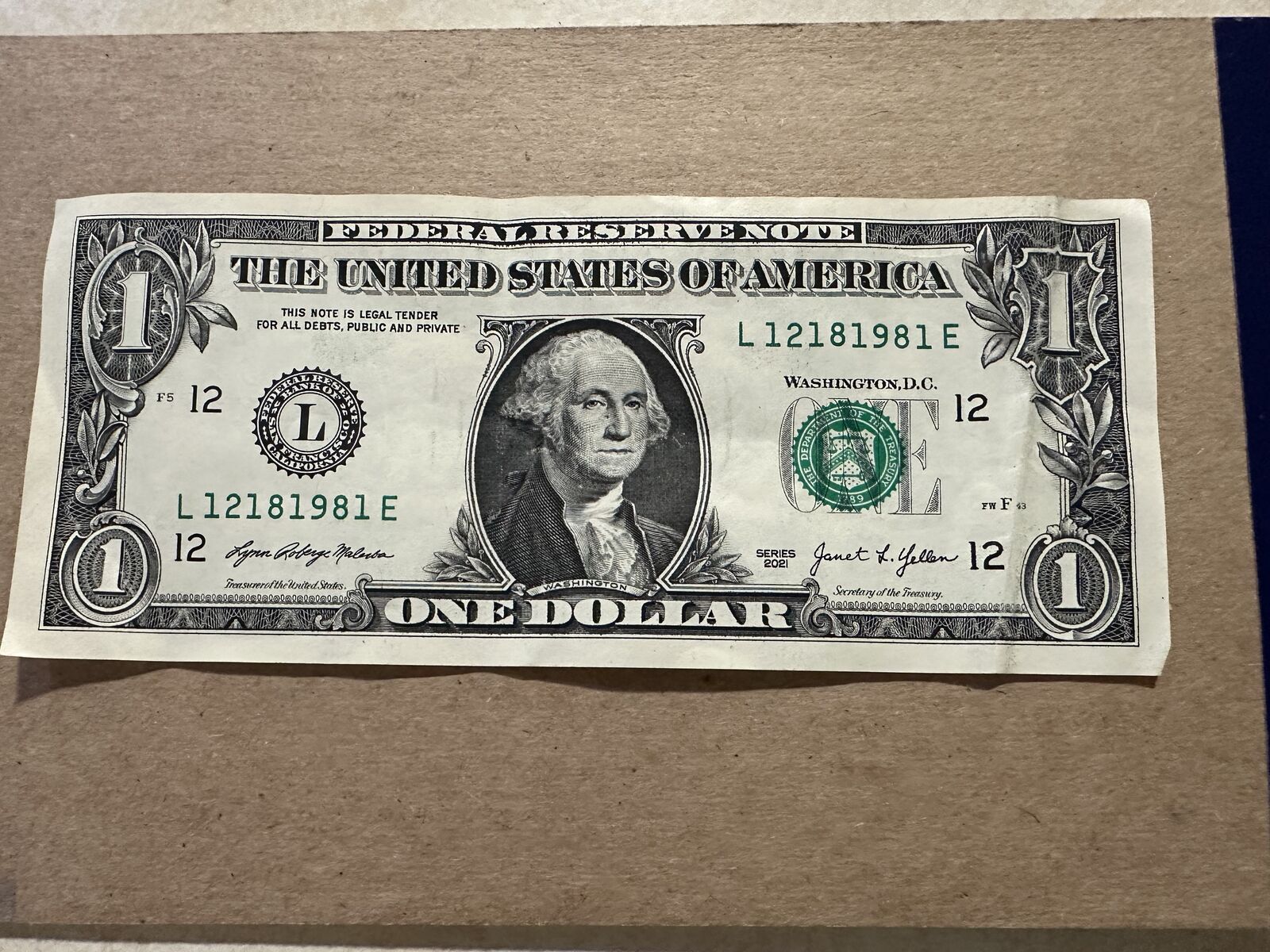 BIRTHDAY ONE DOLLAR BILL (Dec 18, 1981)
