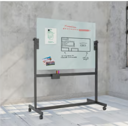 U Brands Magnetic Glass Dry-Erase Board Rolling Easel, 48 x 36 inches, White Frosted Surface (2368U00-01)