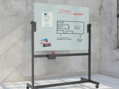 U Brands Magnetic Glass Dry-Erase Board Rolling Easel, 48 x 36 inches, White Frosted Surface (2368U00-01)