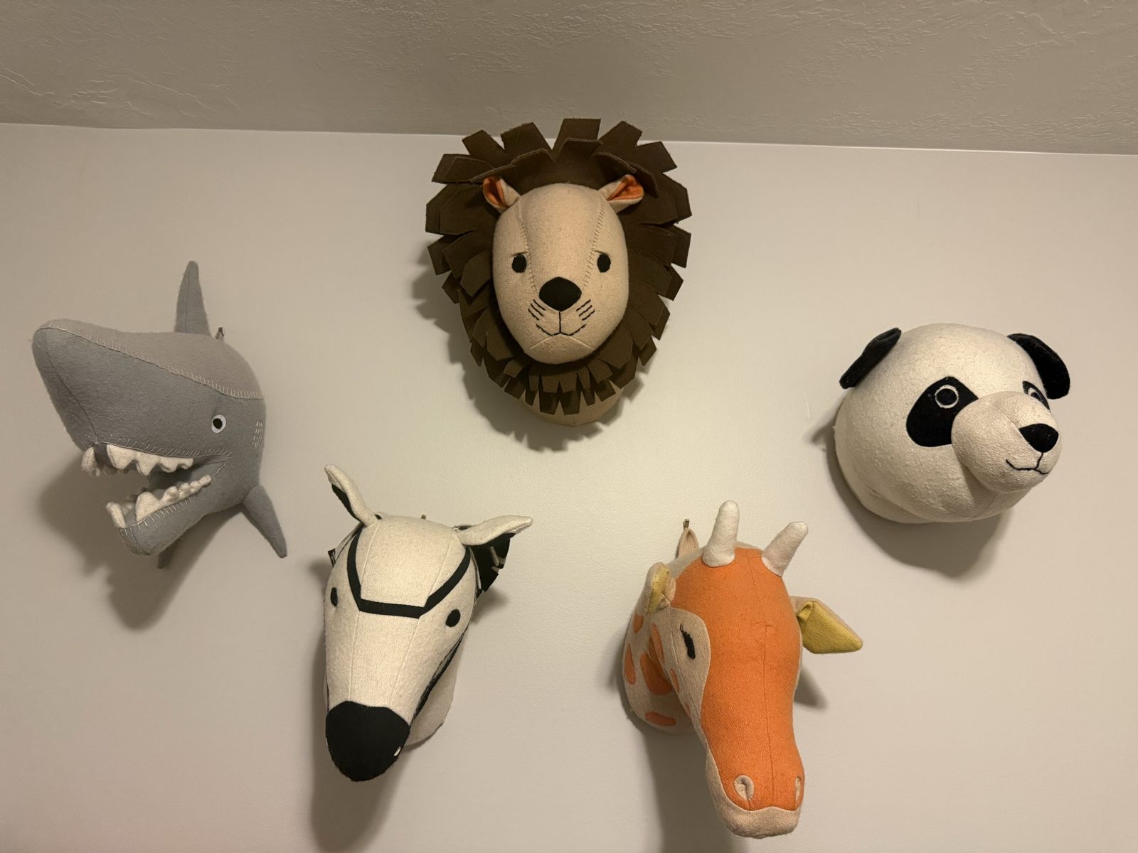 Set of 5 Plush Animal Head Wall Decor - Nursery Safari & Sea Theme
