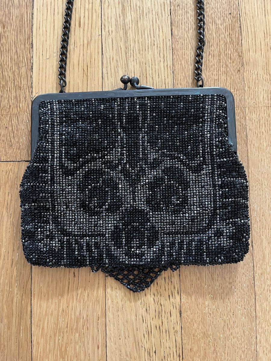 Antique Black and Silver Beaded Purse/Handbag