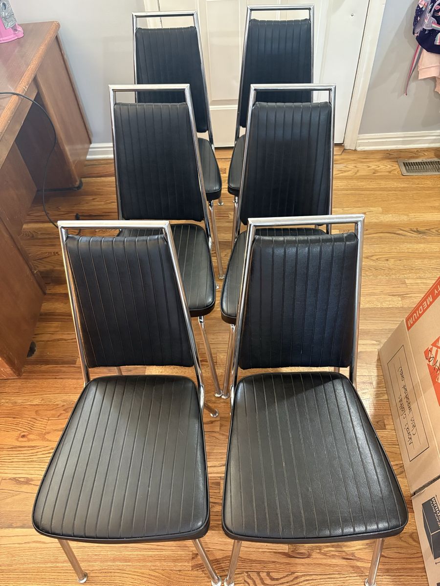 Vintage Chromecraft MCM black chairs, set of 6