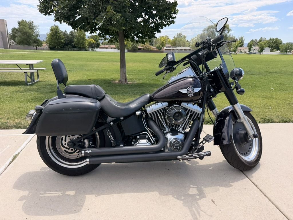 Harley Davidson Fat Boy Motorcycle - Black, Windshield, Saddlebags, Passenger Backrest