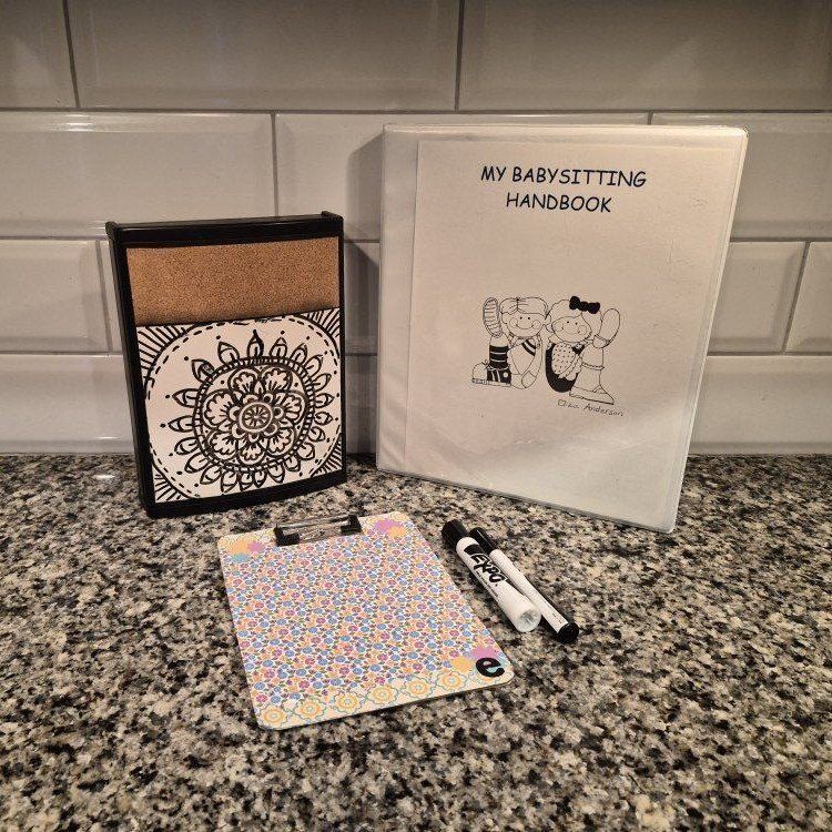 Babysitting Handbook Binder Set w/ Clipboard, Dry Erase Markers & Organizer