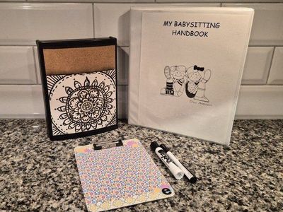 Babysitting Handbook Binder Set w/ Clipboard, Dry Erase Markers & Organizer