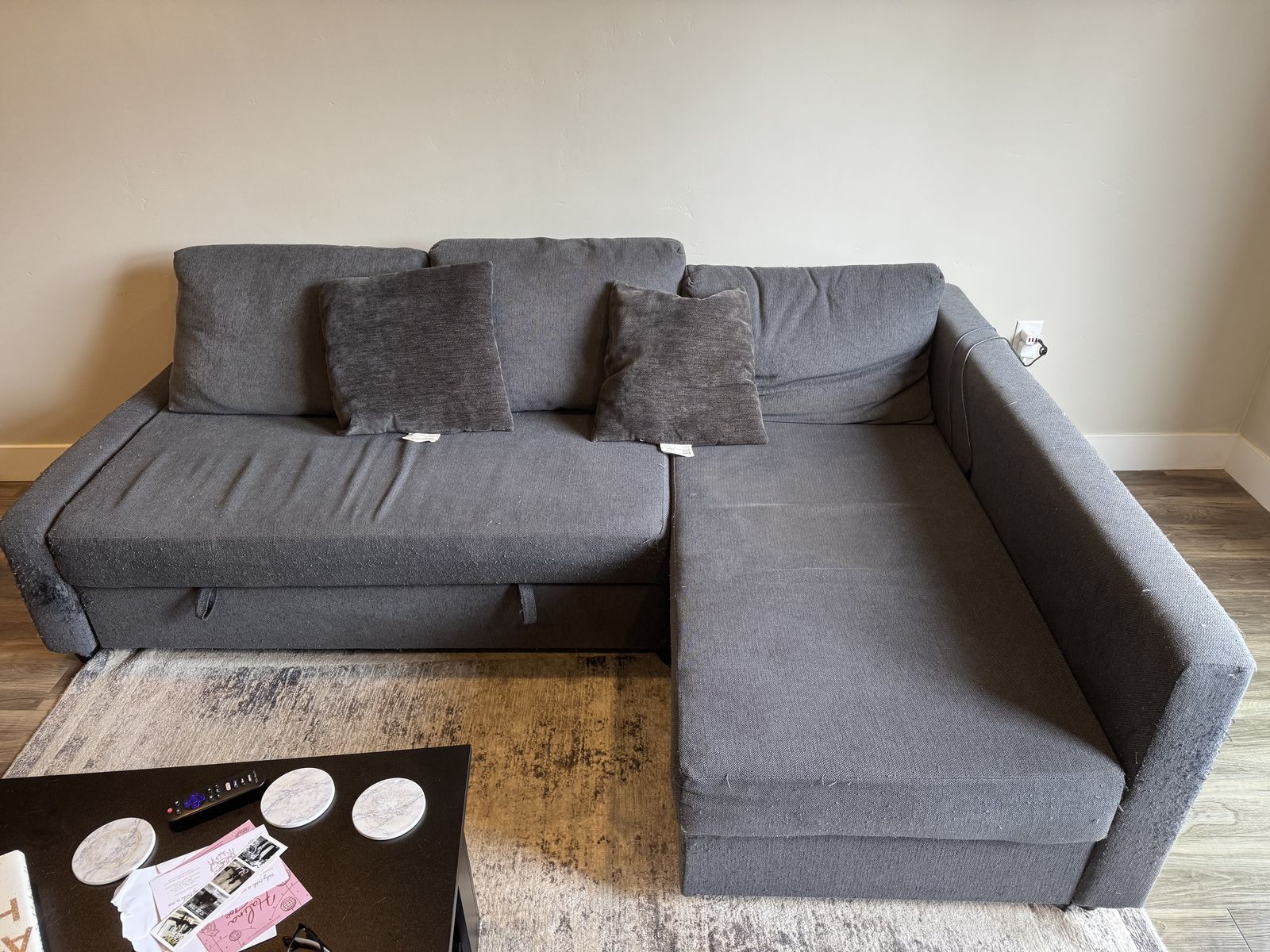 Gray Sectional Sleeper Sofa / Futon with Storage