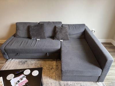Gray Sectional Sleeper Sofa / Futon with Storage