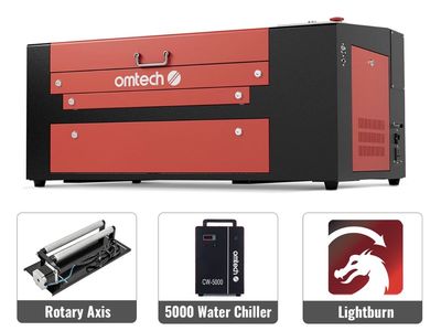 OMTech 50W CO2 Laser Engraver Cutter 12x20 with CW-5000 Water Chiller & Rotary Attachment